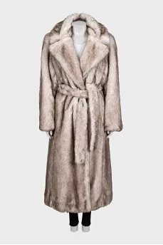 Voluminous wrap-around fur coat