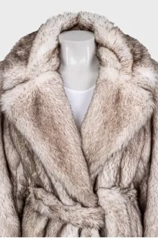 Voluminous wrap-around fur coat