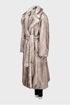 Voluminous wrap-around fur coat
