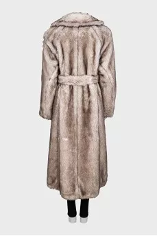 Voluminous wrap-around fur coat