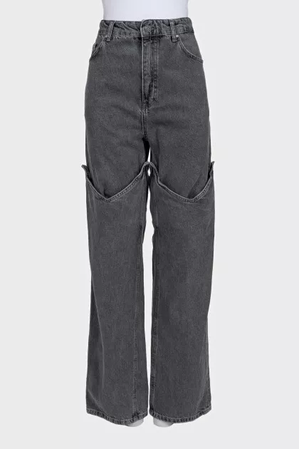 Gray wide-leg cowboy jeans