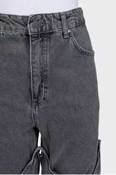 Gray wide-leg cowboy jeans