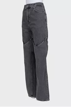 Gray wide-leg cowboy jeans