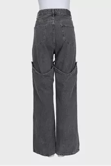 Gray wide-leg cowboy jeans