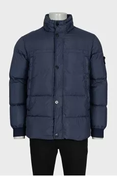 Men's blue down jacket with a branded patch