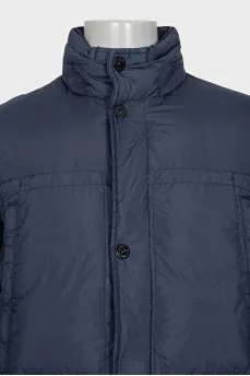 Men's blue down jacket with a branded patch