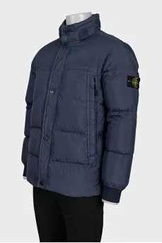 Men's blue down jacket with a branded patch