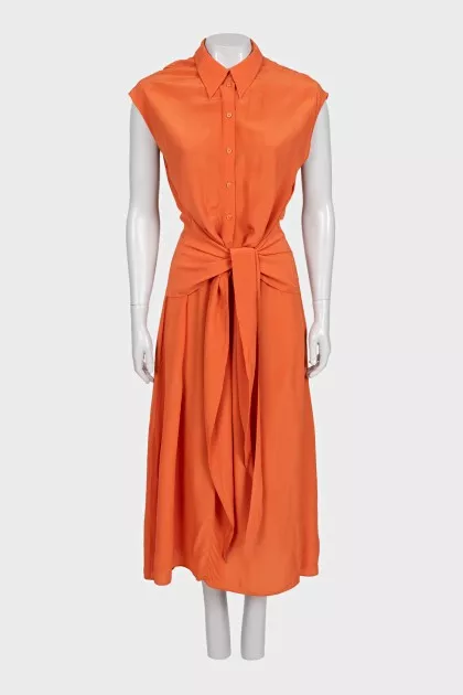 Orange button-down dress with belt