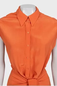 Orange button-down dress with belt