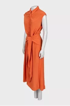 Orange button-down dress with belt