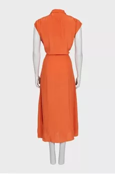 Orange button-down dress with belt