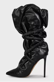 Black leather boots with draping