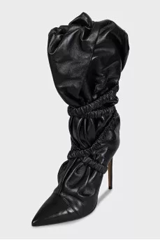 Black leather boots with draping