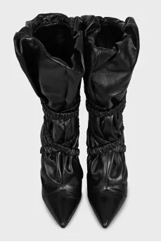 Black leather boots with draping