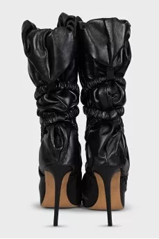 Black leather boots with draping