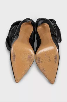 Black leather boots with draping