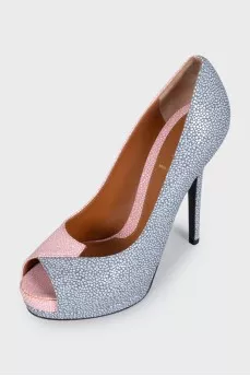 Two-tone printed leather shoes