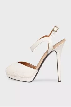 White embossed leather sandals