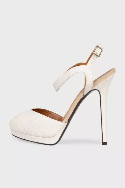 White embossed leather sandals