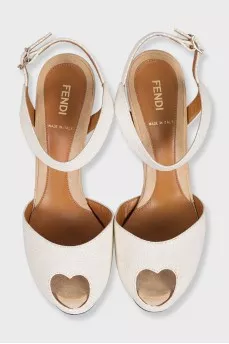 White embossed leather sandals