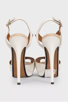 White embossed leather sandals