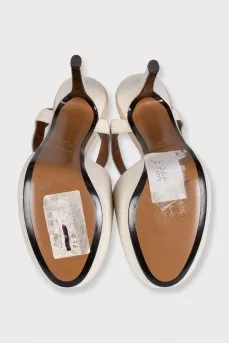 White embossed leather sandals