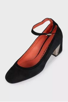 Black suede high heels