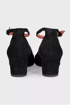 Black suede high heels