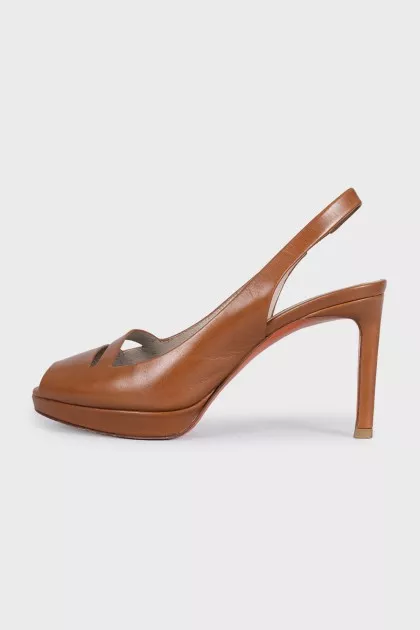 Brown leather slingbacks with heels