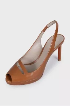 Brown leather slingbacks with heels