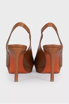 Brown leather slingbacks with heels