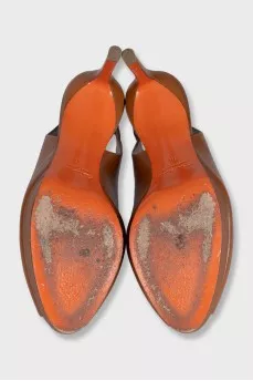 Brown leather slingbacks with heels