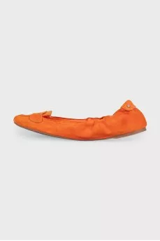 Orange suede ballet flats