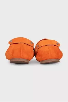 Orange suede ballet flats
