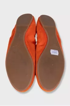 Orange suede ballet flats