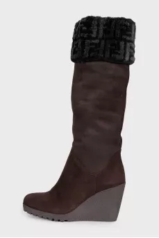 Brown suede platform boots