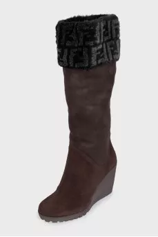 Brown suede platform boots