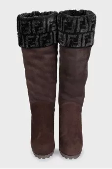 Brown suede platform boots