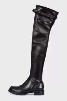 Black leather over-the-knee boots