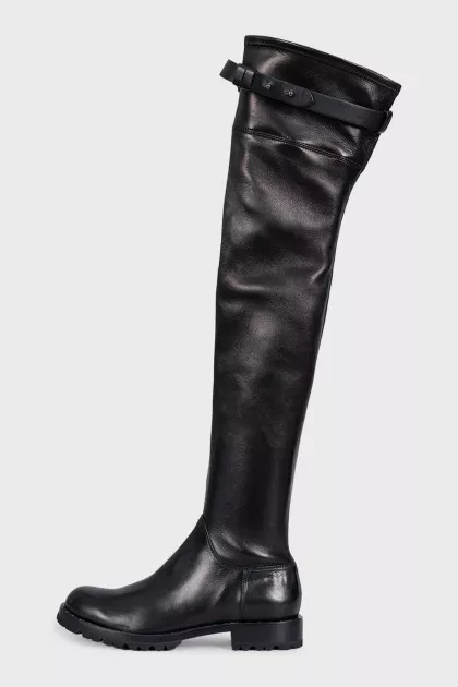Black leather over-the-knee boots