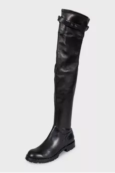 Black leather over-the-knee boots