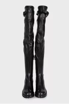 Black leather over-the-knee boots
