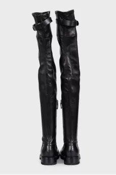 Black leather over-the-knee boots