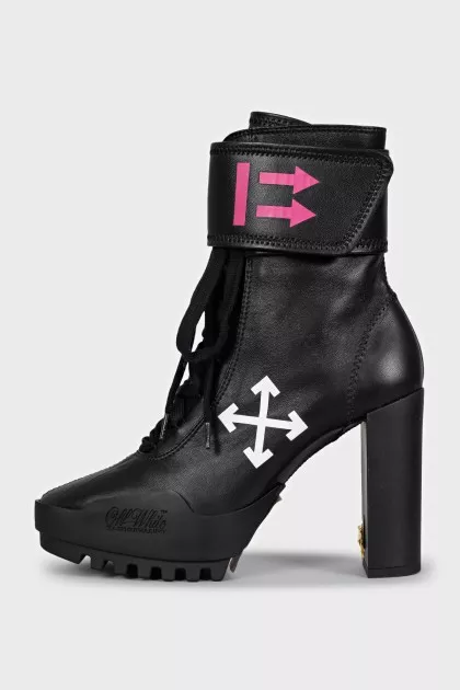 Black ankle boots with print