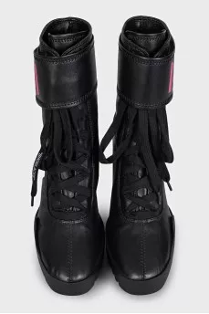 Black ankle boots with print