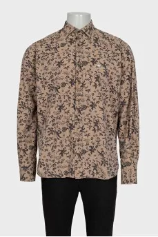 Men's brown slim fit printed shirt