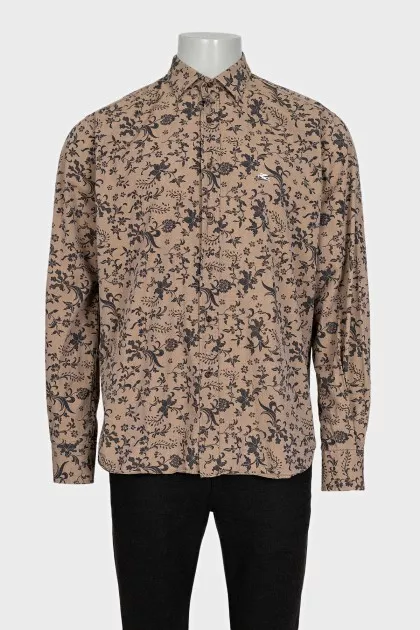 Men's brown slim fit printed shirt