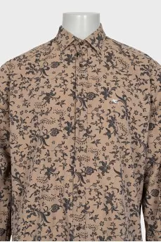 Men's brown slim fit printed shirt