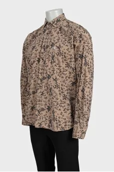 Men's brown slim fit printed shirt