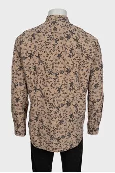 Men's brown slim fit printed shirt